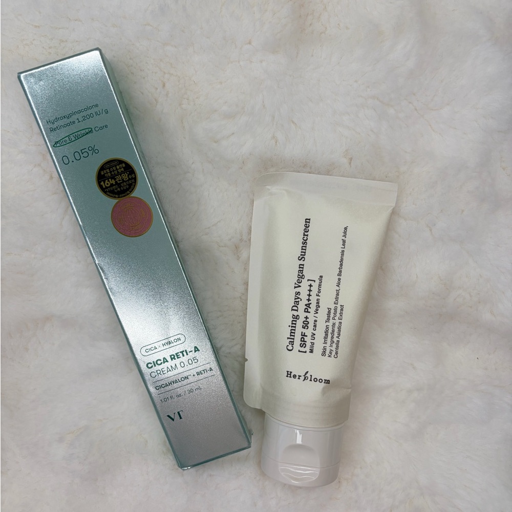 Herbloom Calming Day Vegan Sunscreen 50+, VT Cosmetic Cica Reti-A cream